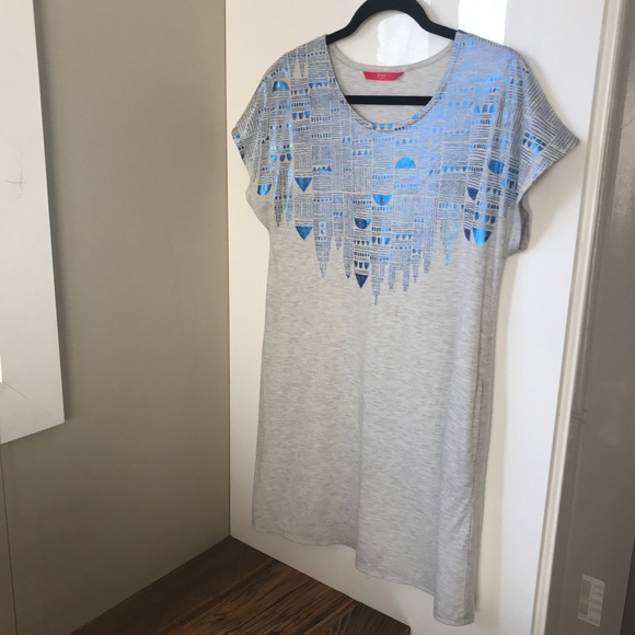 Graniph metallic tribal pattern T-shirt dress with pockets - Picture 4 of 11